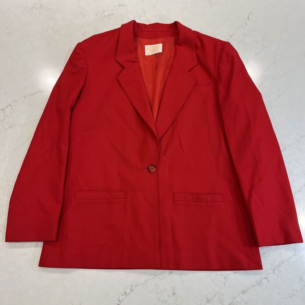 Pendleton Vintage Womens Sz 14 Red 1 Button 100% Virgin Wool USA Blazer Jacket